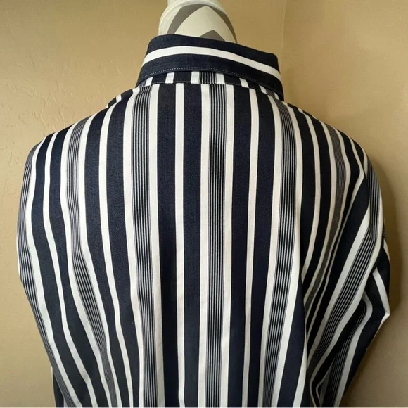 Chico’s Blue and White Striped Button-Up Shirt - Picture 6 of 7